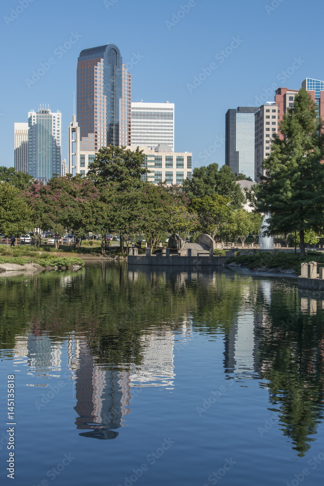 Charlotte vertical skyline view from Marshall Park