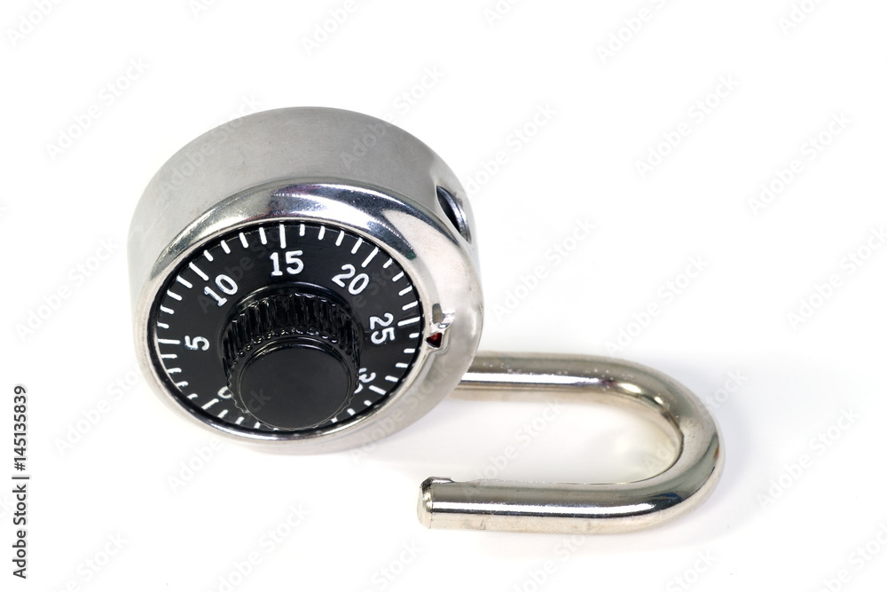 Open silver and black lock isolated on white Open silver and black lock isolated on white