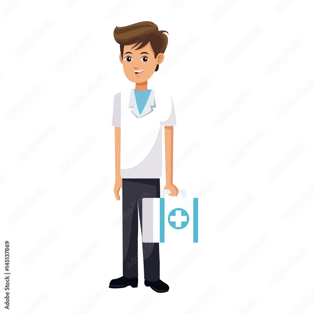 medical doctor holding a first aid briefcase over white background. colorful design. vector illustration medical doctor holding a first aid briefcase over white background. colorful design. vector illustration