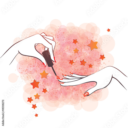 Vector illustration of hands with nailpolish