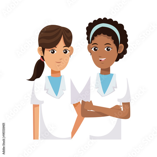 group of medical doctors women over white background. colorful design. vector illustration