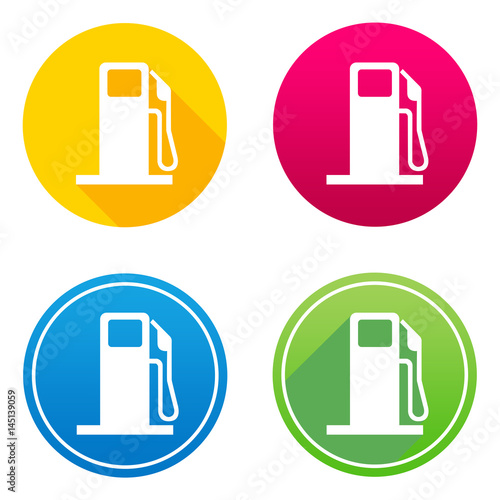 Fuel flat icon in 4 different colors and versions, with or without long shadows. photo