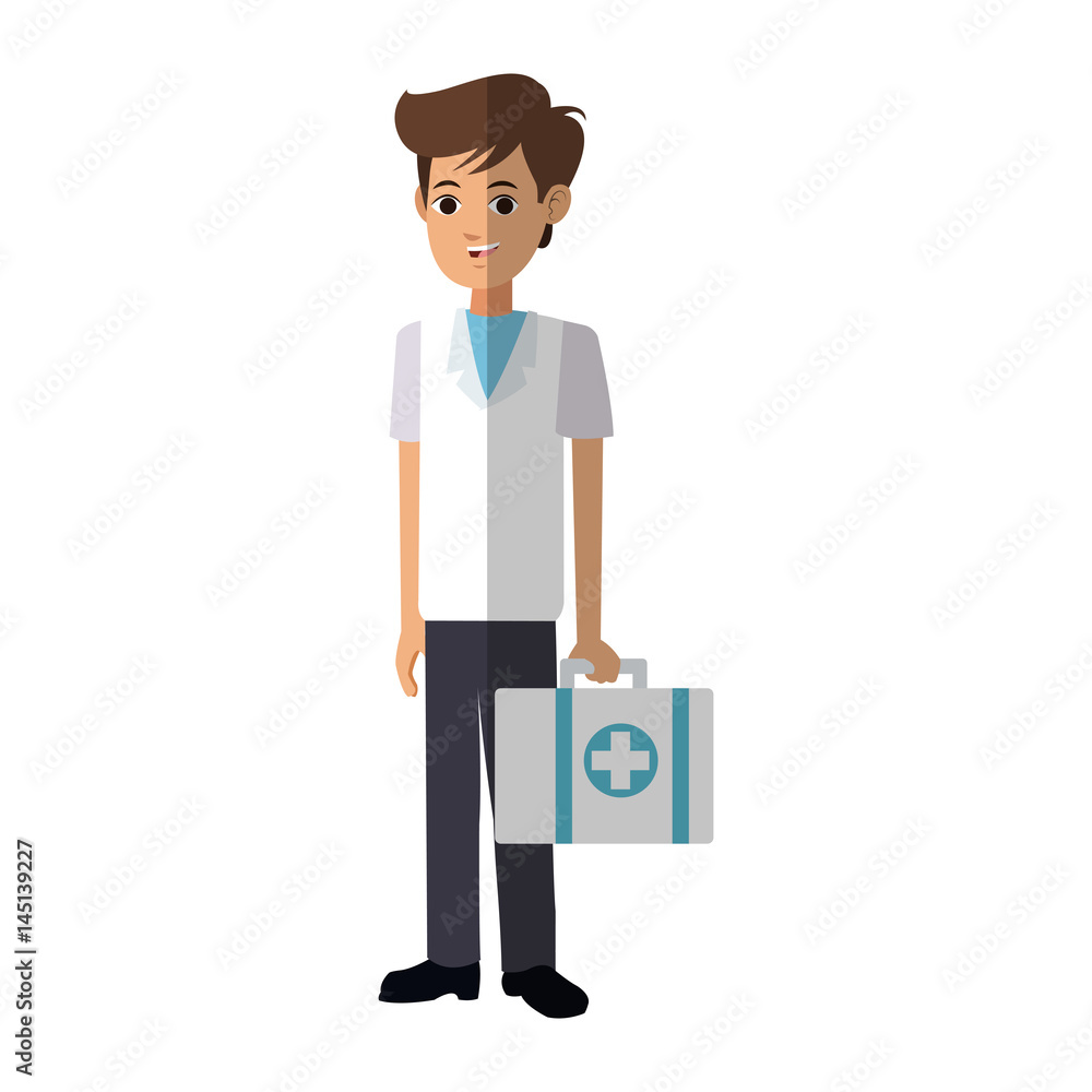medical doctor holding a first aid briefcase over white background. colorful design. vector illustration medical doctor holding a first aid briefcase over white background. colorful design. vector illustration