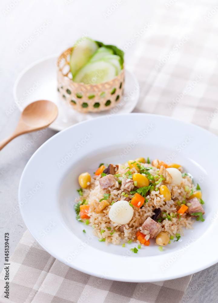 Vegetarian food, colorful fired rice, Vegan food