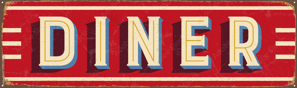 Aluminium schilderij met Vintage metal sign - Diner - Vector EPS10. Grunge and rusty effects can be easily removed for a cleaner look. #145139652