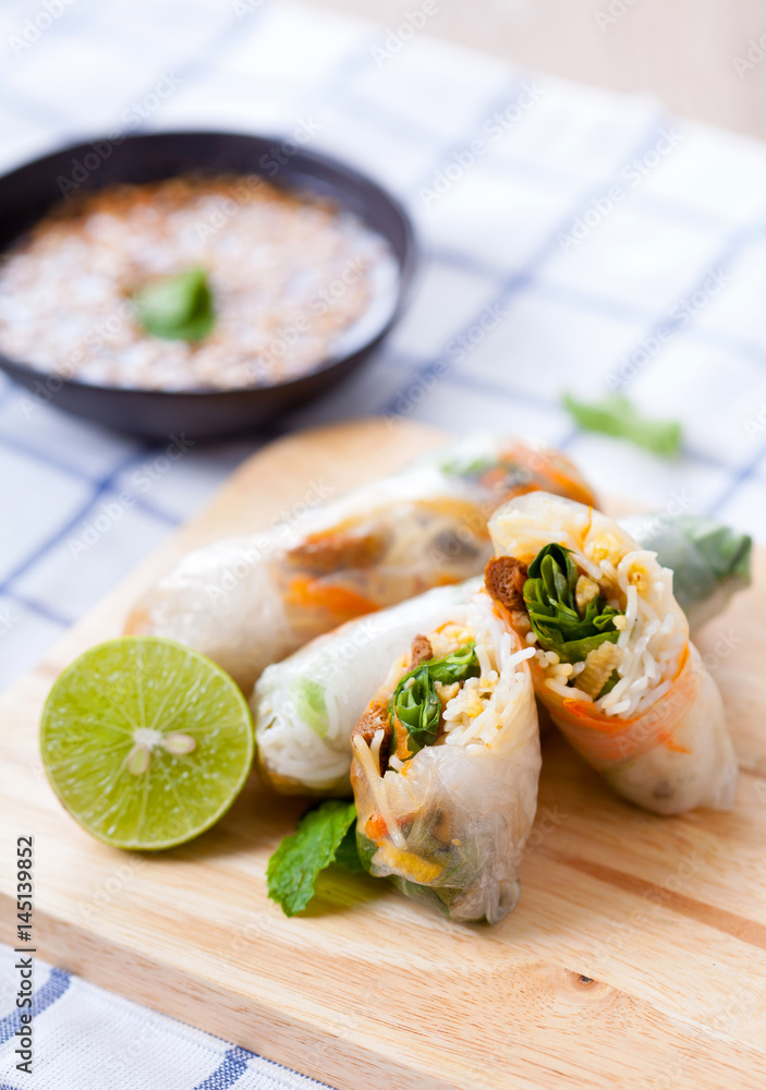 Steamed spring roll, Vegetarian food, selective focus