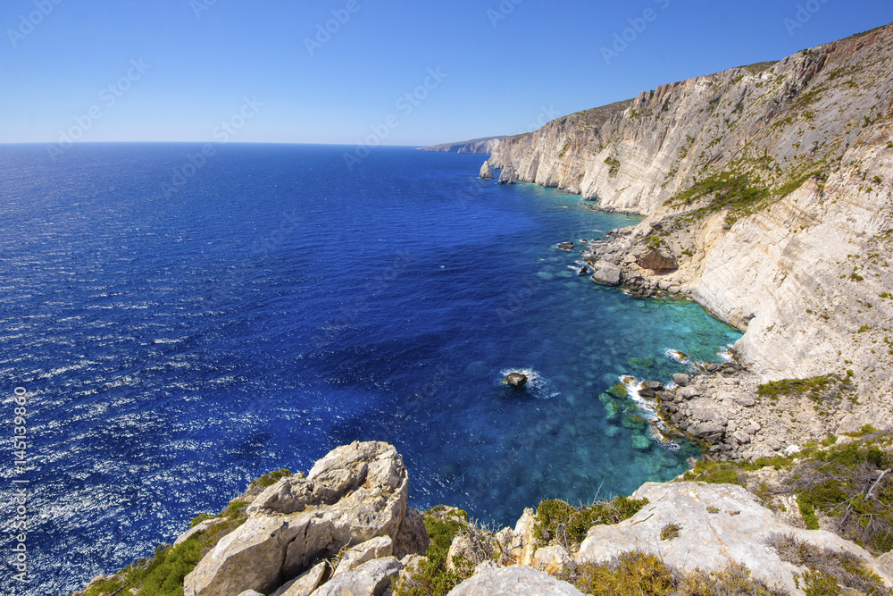 Top view of Zakynthos cliffs and Mediterranean sea, Greece
