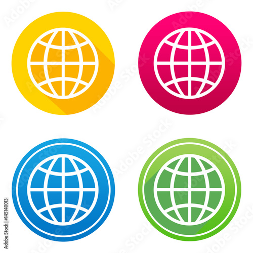 World flat icon in 4 different colors and versions, with or without long shadows. photo
