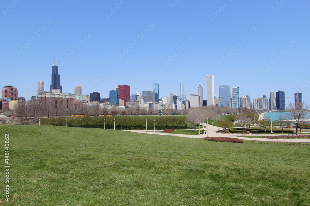 Chicago skyline in spring