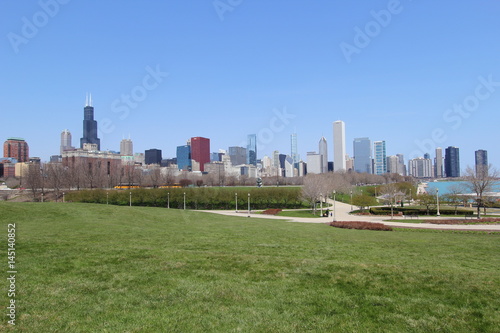 Chicago skyline in spring