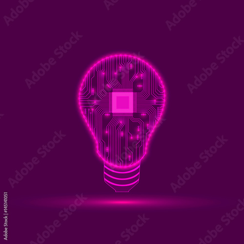 Abstract light bulb. Light in the form of electronic circuits. Icon of bulb. Vector.
