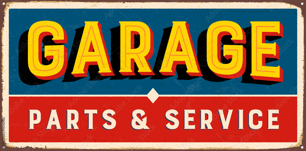 Fototapeta premium Vintage metal sign - Garage Parts & Service - Vector EPS10. Grunge and rusty effects can be easily removed for a cleaner look.