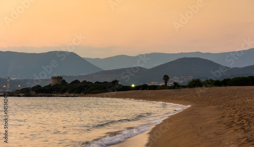 Sunset above Corse mouintains and beach