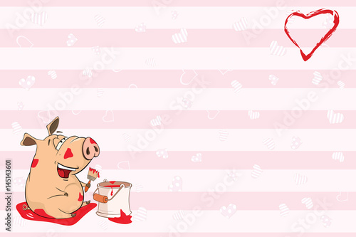 Valentine's card for 14 February with a Cute Pig  illustration