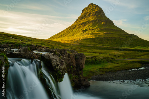 Waterfalls and Kirkjufell Mountain in Iceland