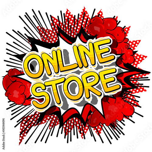 Online Store - Comic book style word on abstract background.