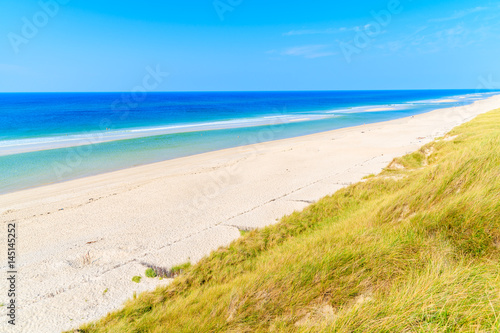 View of white sand beach and sea on southern coast of Sylt island near Rantum village, Germany