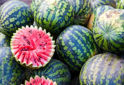 Fresh big sweet watermelons for sale at the local farmers market