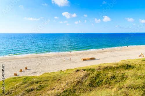 View of white sand beach and sea in Wenningsted coastal village  Sylt island  Germany