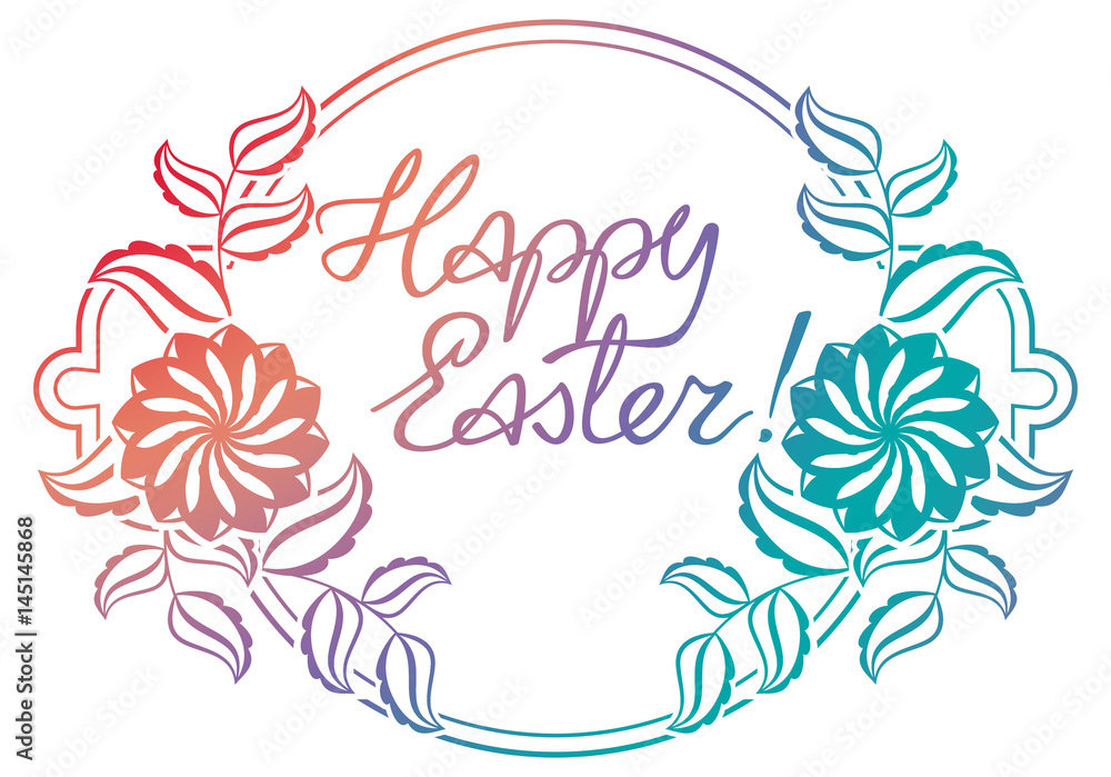 Gradient filled holiday label with decorative flowers and artistic written greeting text Gradient filled holiday label with decorative flowers and artistic written greeting text