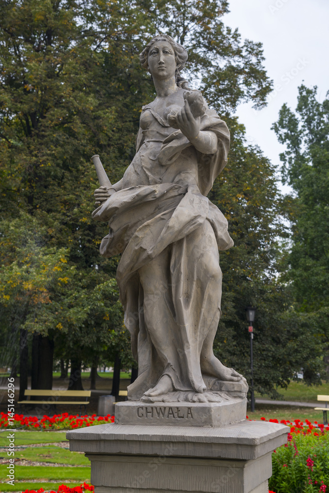Sandstone statue in the Saxon Garden, Warsaw, Poland.