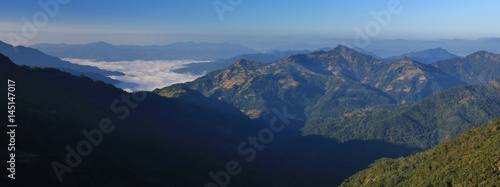 View from Baglungpani towards Pokhara, Nepal. Hills on a autumn morning.