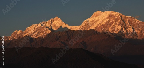 Peaks of the Manaslu range at sunset. View from Ghale Gaun, Nepal. photo