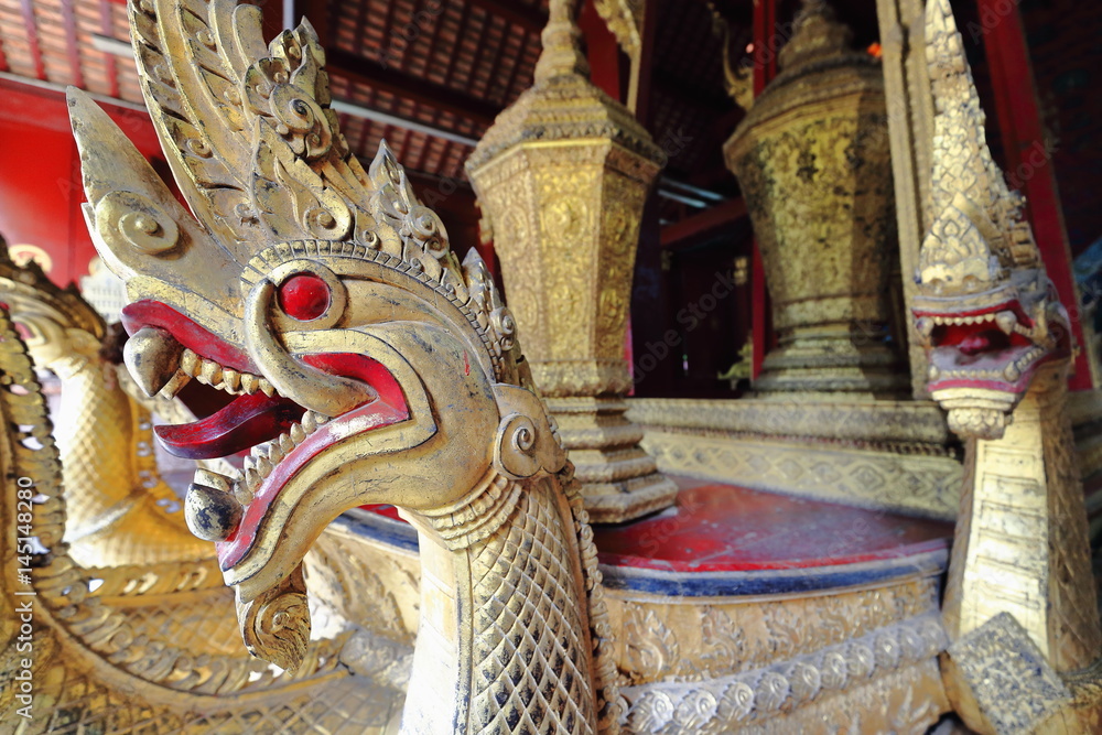 Fototapeta premium Seven headed Naga-Royal Funeral Carriage-HongKepMieng. Wat Xieng Thong-Luang Prabang-Laos. 4096