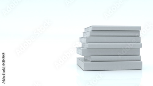 Books stack on white background.