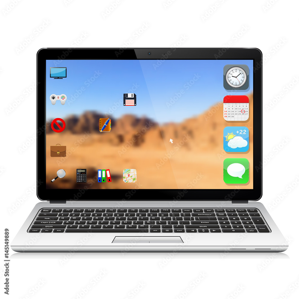 Modern laptop with user interface, isolated on white background Modern laptop with user interface, isolated on white background