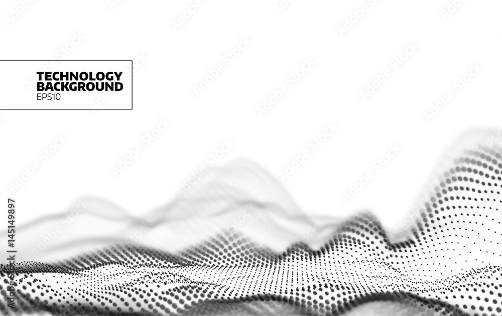 Fototapeta premium Technology vector background. Data flow. Particles grid. Cyberspace landscape