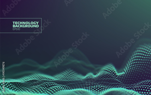 Futuristic dots pattern. Technology wave background. Digital abstract. Cyberspace landscape. Particles grid