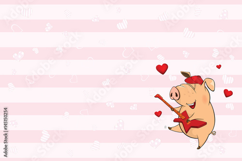 
Valentines card  with a Cute Pig. illustration