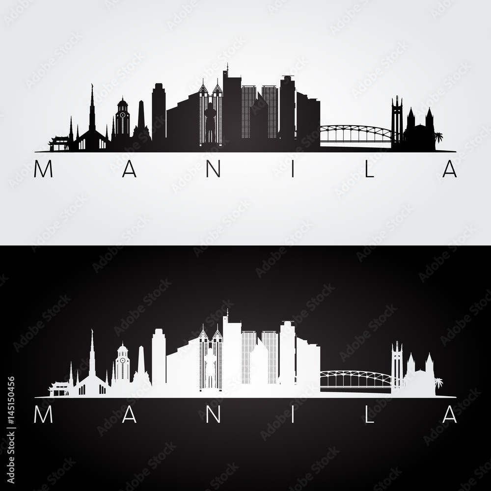 Manila skyline and landmarks silhouette