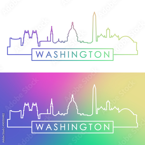 Washington skyline. Colorful linear style.