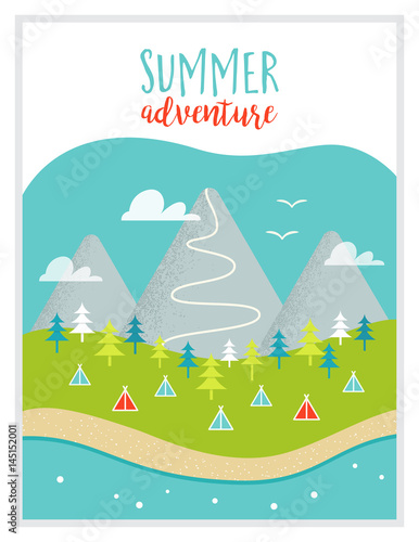 Lake, Mountains, Woods and Campsite or Campground Landscape