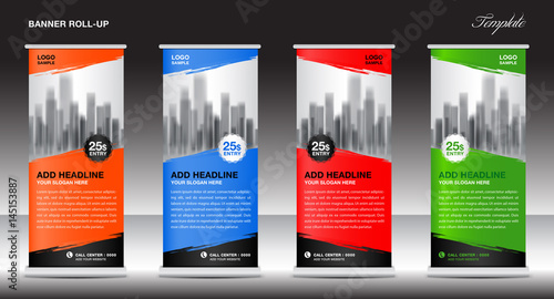 Roll up banner stand template, advertisement, flyer design, vector illustration