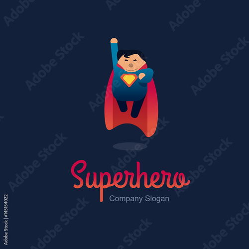 Superhero logo concept. Fat character flying. Flat style.