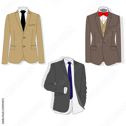 Men's jacket. Ceremonial men's suit, tuxedo. Vector.