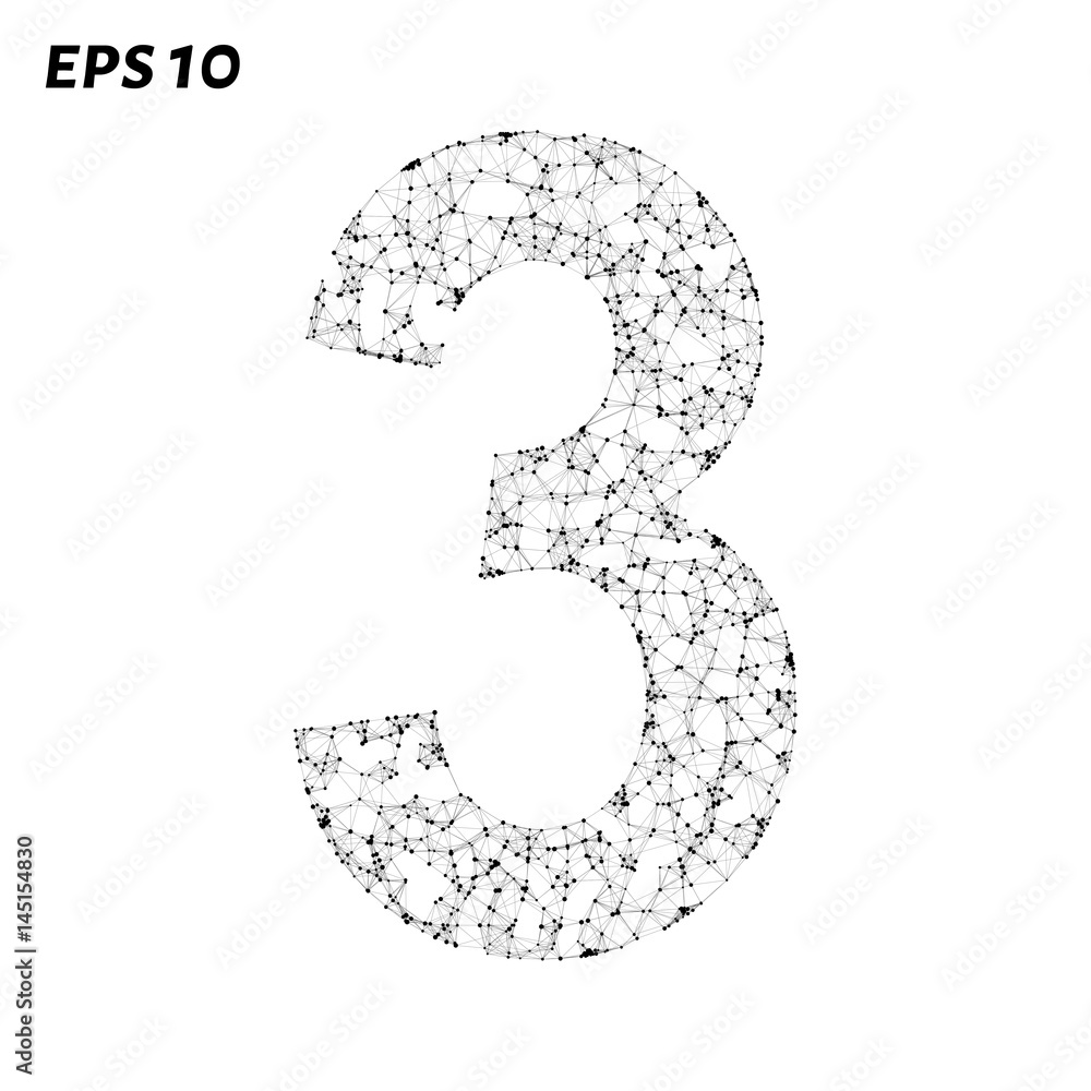 The letter 3 consists of points, lines and triangles. Vector illustration. The letter 3 consists of points, lines and triangles. Vector illustration.
