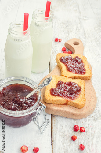 Wallpaper Mural Toasts with strawberry jam and milk Torontodigital.ca