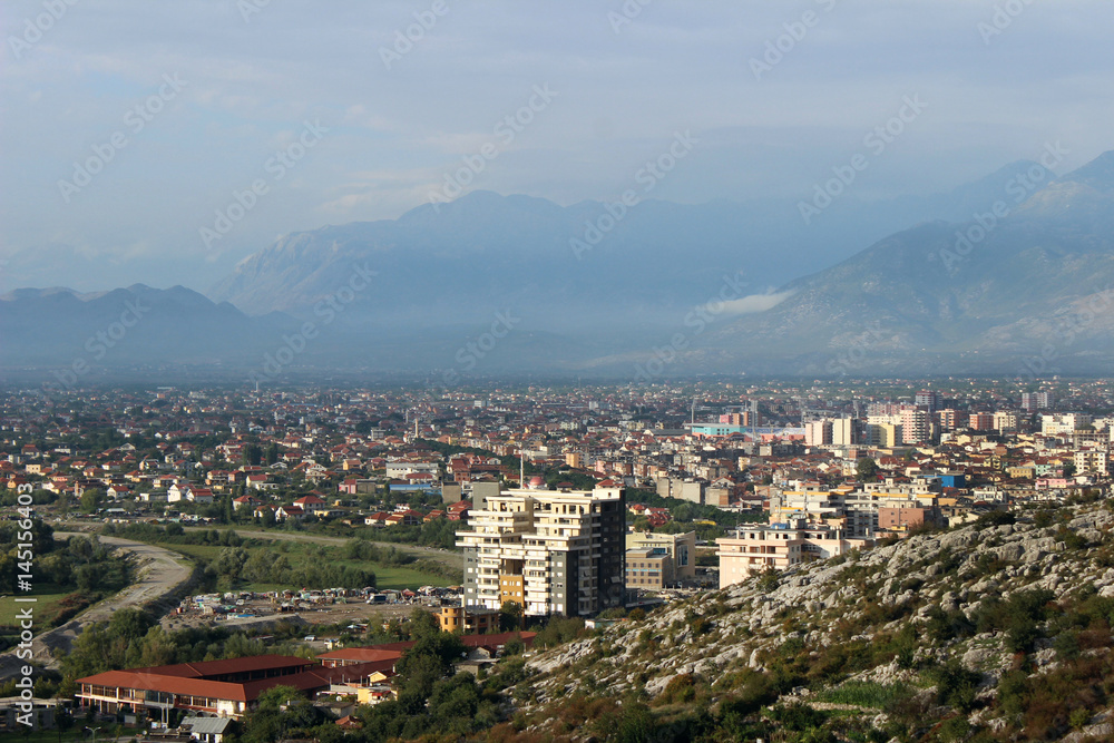 The Rozafa Castle, Shkodra, Albania. View of the city and mountains from above