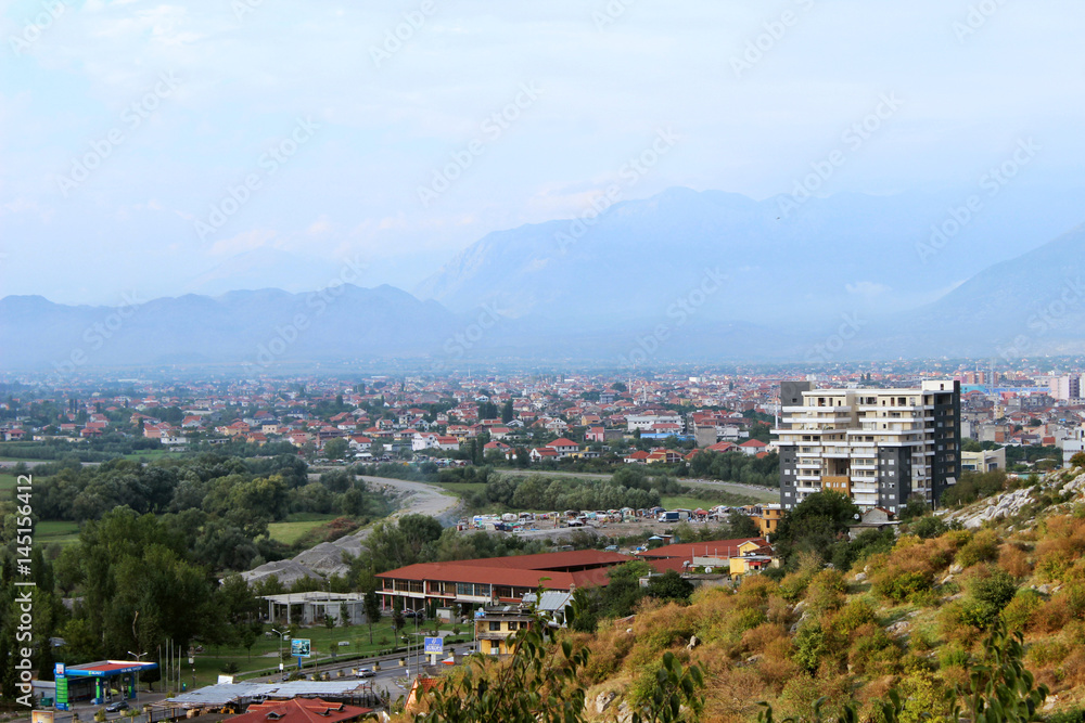 The Rozafa Castle, Shkodra, Albania. View of the city and mountains from above