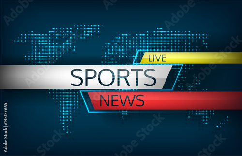 Sports News live on a background map of the world isolated vector illustration. Latest news, technology communications, including direct sporting achievements, dissemination of information