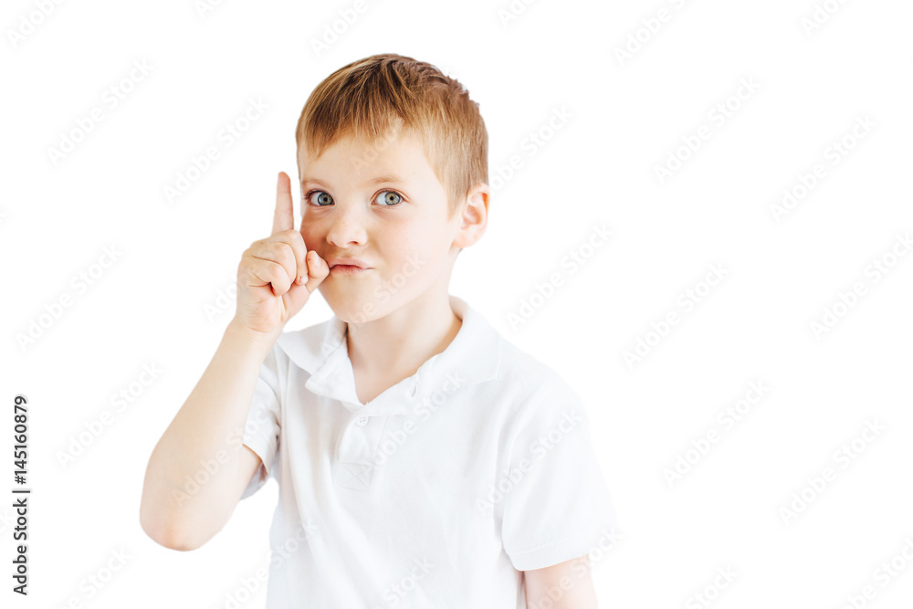 Little boy show emotions on white background Little boy show emotions on white background