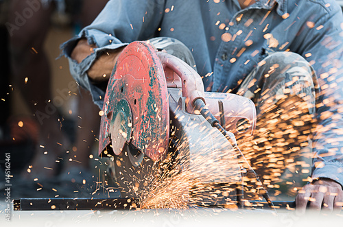 Sparks while cutting steel