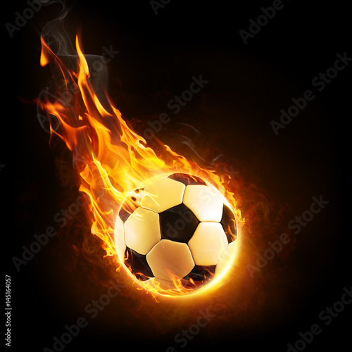 Burning Soccer Ball In Motion - 3D rendering
