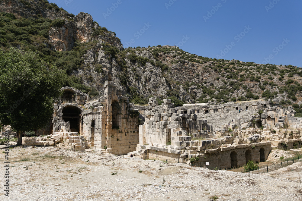View of external walls of ancient amphitheater in Lycian Myra in