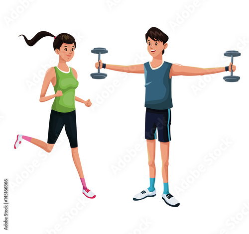 couple sport fitness training vector illustration eps 10