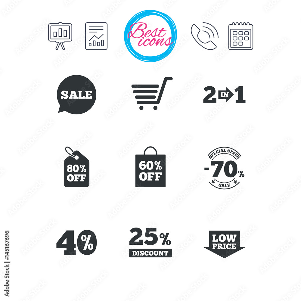 Sale discounts icon. Shopping, deal signs.